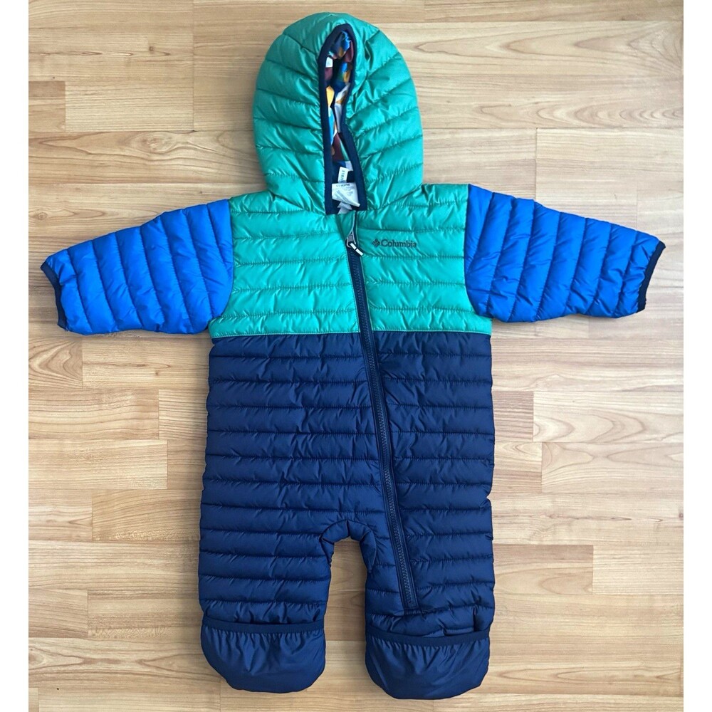 Columbia Powder Lite Reversible Bunting 6-12M Baby Snowsuit Puffer Geometric